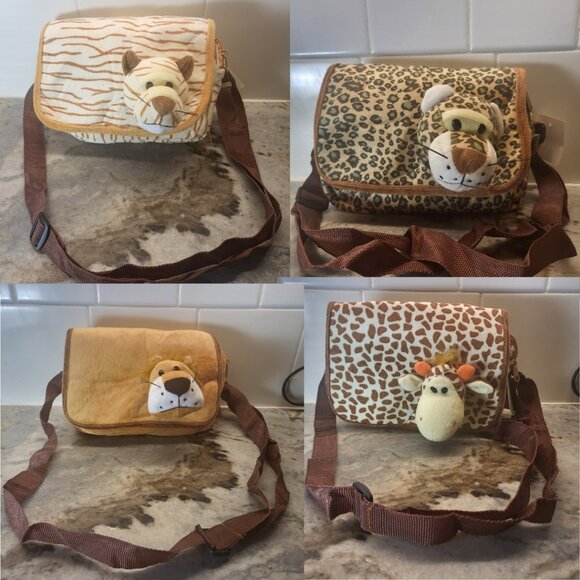 Animal Lion Tiger Leopard Giraffe Plush Purse Belt Fanny Bag Party favour All 4 - Picture 1 of 11